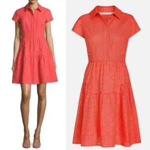 Diane von Furstenberg Skylar Eyelet Coral Shirt dress‎ size 8